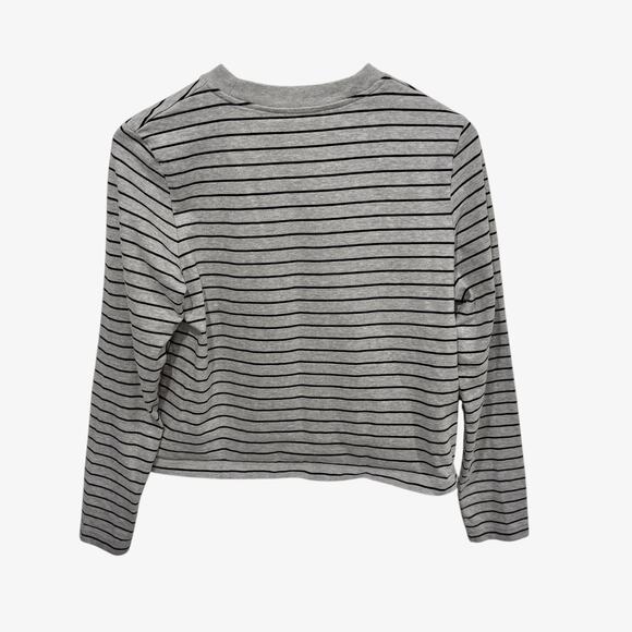 COS Striped Crewneck Top Long Sleeve Gray/Black Women's Medium - Picture 2 of 5